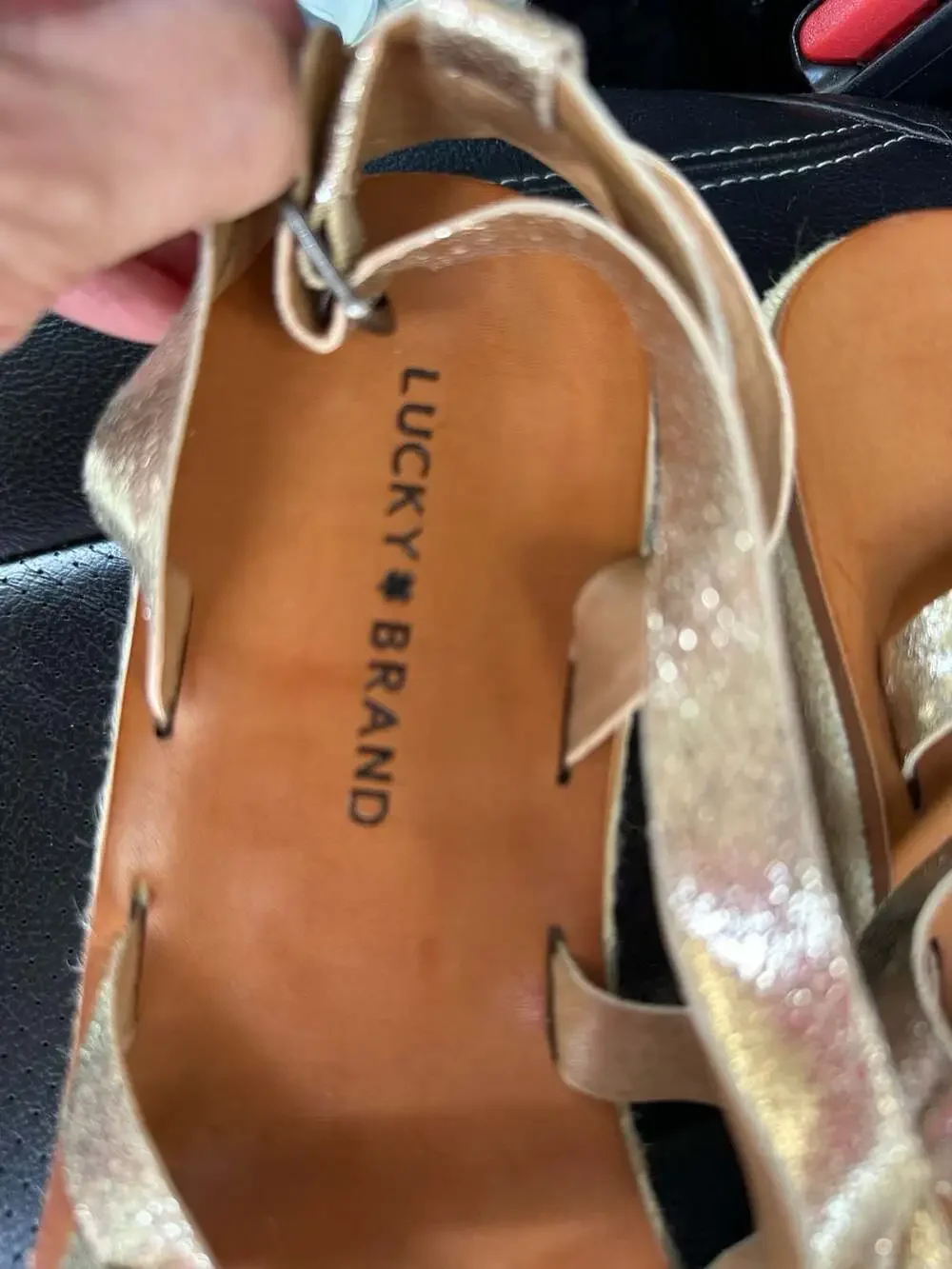Lucky Brand Jenepper Metallic Gold Strappy Espadrille Wedge Sandals Size 11